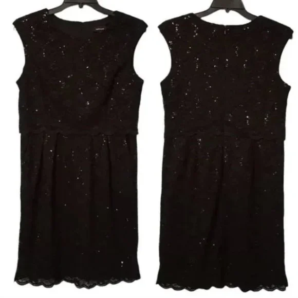 NEW R&M Richards Sequined Lace Midi Dress BLACK SZ 16 - Picture 2 of 12